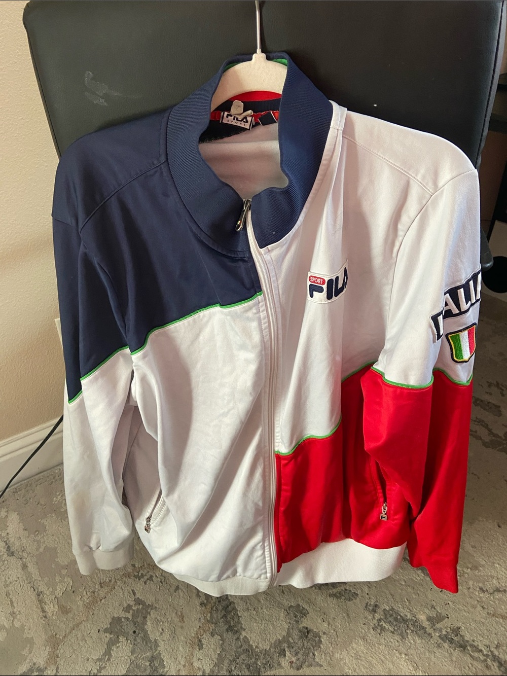 Fila Men’s Colorblock Track Jacket in White, Navy & Red